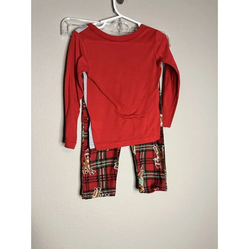 Toddler Girls Red Plaid Rudolph Red Nosed Reindeer Christmas Pajama Set 3T